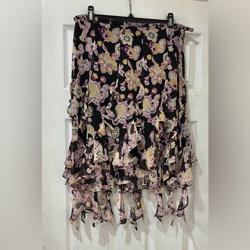 Ice Pink and Black Ruffled Midi Skirt